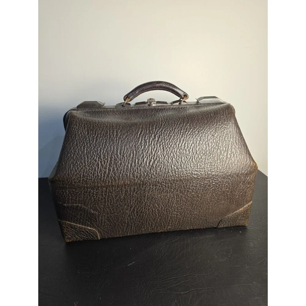 Vintage Mid Century Leather Doctor's Medical Bag Sharkskin